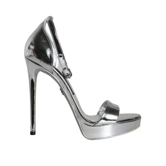 Dolce & Gabbana Silver KEIRA Heels Ankle Strap Sandals Shoes - Picture 1 of 10